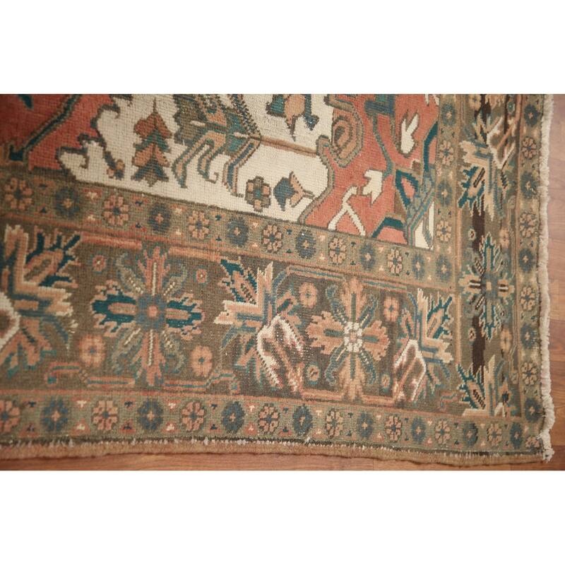 Hand Knotted Oriental 100% Wool Carpet Traditional Medallion Coral Heriz Area Rug - 10' 6'' X 7' 6''