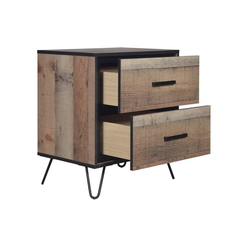 Brown/Black 2 Drawer 15.75 in. W Nightstand with Sturdy Hardware and Ample Storage
