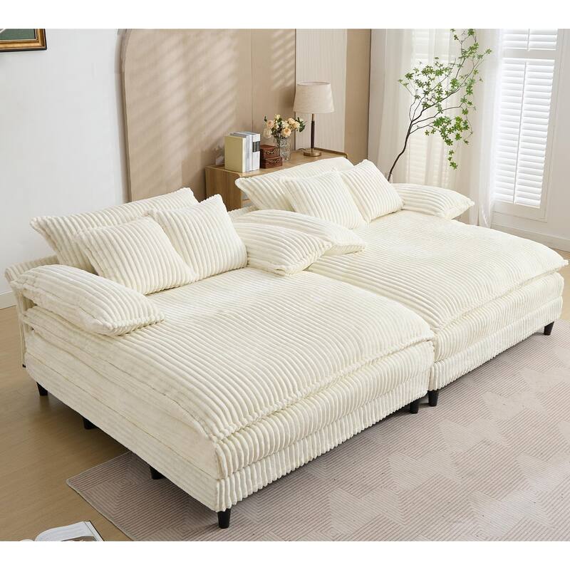 Oversized Corduroy Chaise Lounge Chair, Adjustable 4-Gear Reclining Sleeper Sofa Bed, Living Room Deep Seat Leisure Sofa Chair