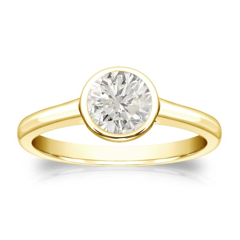 Auriya 18k Gold 1/2ctw Bezel Solitaire Diamond Engagement Ring (J-K, I1-I2) - Yellow - 4