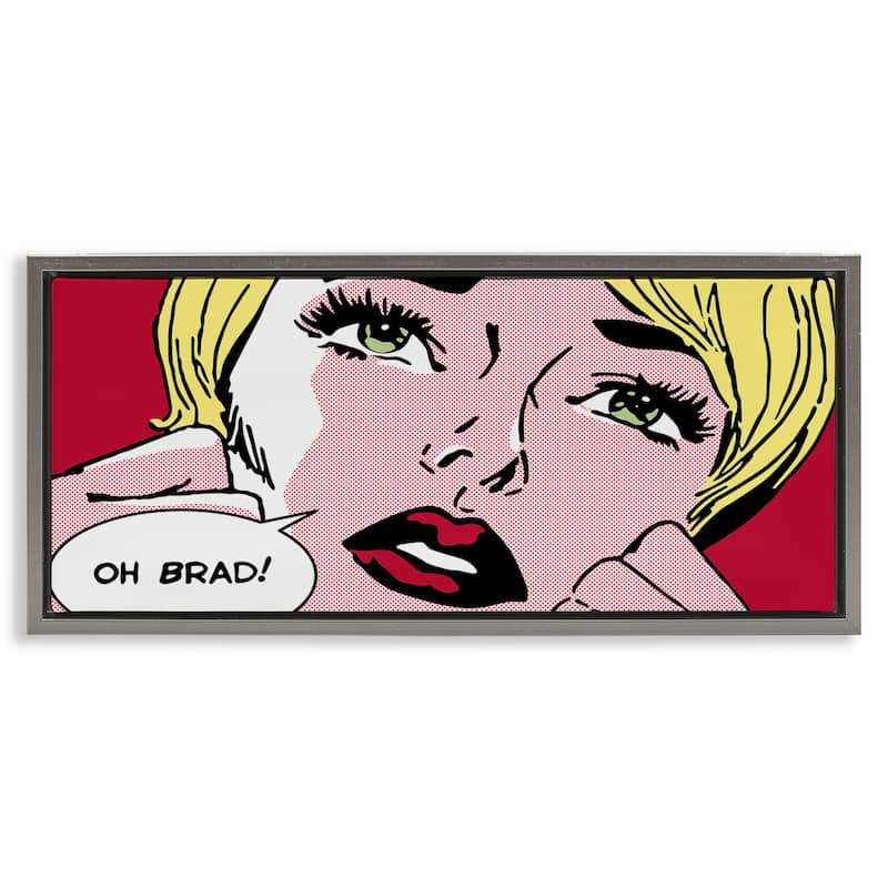 Stupell Iconic Pop Comic Woman Framed Floater Canvas Wall Art Design By Sheila B. - 25 x 11 - Grey