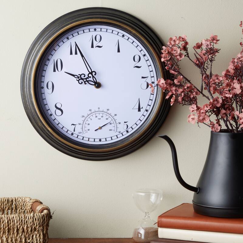 Farmlyn Creek Outdoor Clock and Temperature Gauge Thermometer for