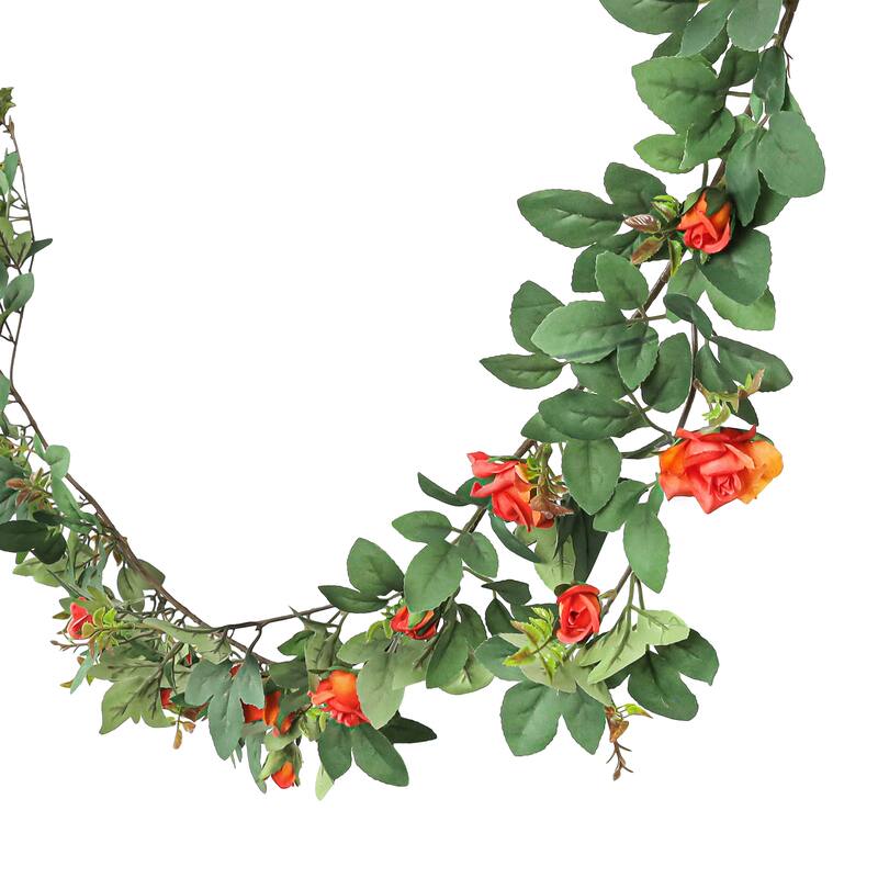 Orange Artificial Tea Rose Flower Garland Hanging Vine 6ft - 72" L x 6" W x 3" DP