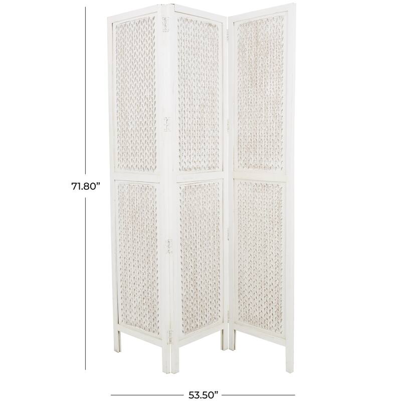 White Mango Wood Cutout 3 Panel Geometric Partition Room Divider Screen