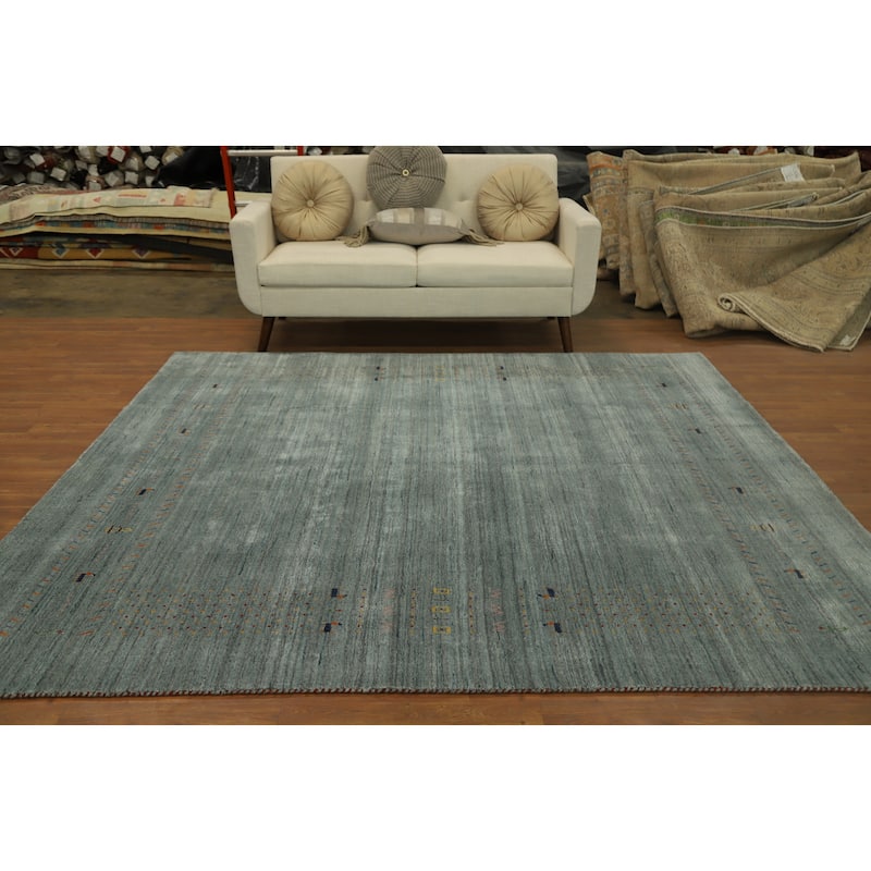 Hand Knotted Oriental 100% Wool Carpet Tribal Animal Pictorial Green Gabbeh Area Rug - 8' 1'' X 8' 0''