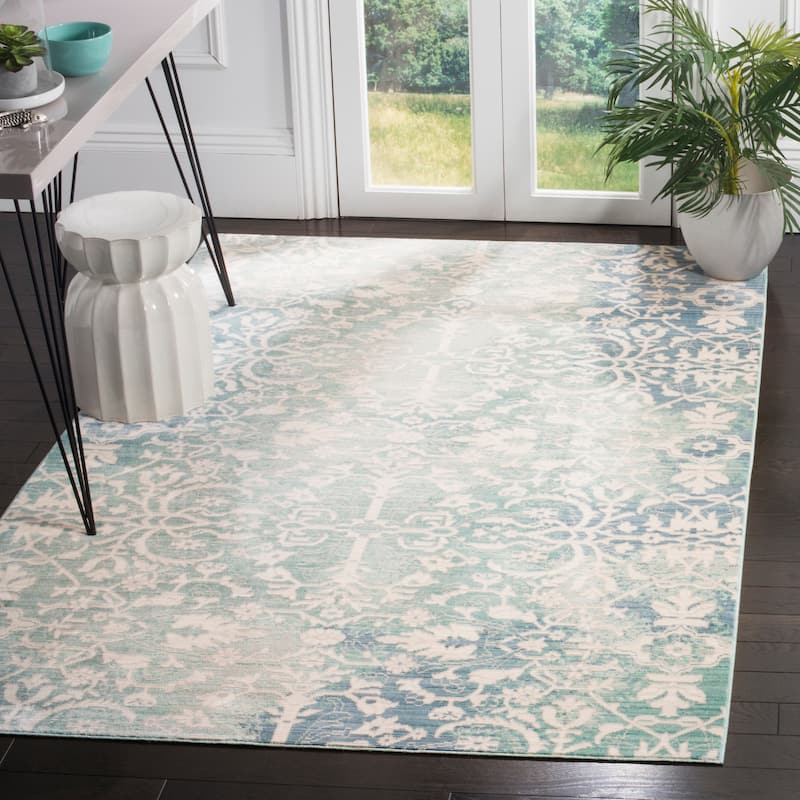 SAFAVIEH Mystique Shadya Watercolor Oriental Polyester Rug - 5' x 8' - Blue/Ivory
