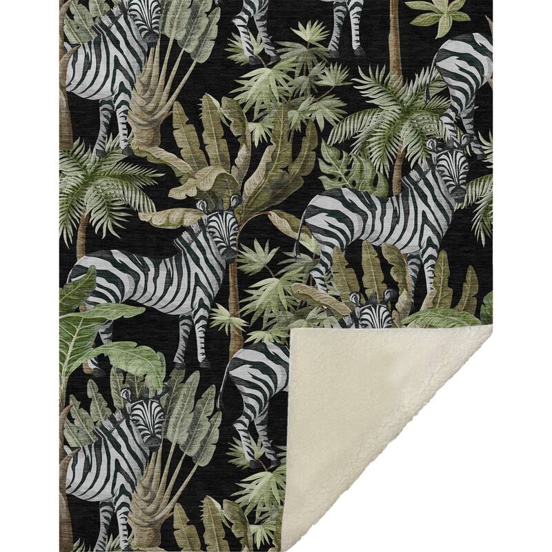 Premium Machine Washable ASB208 Zebra Safari Sherpa Throw Blanket