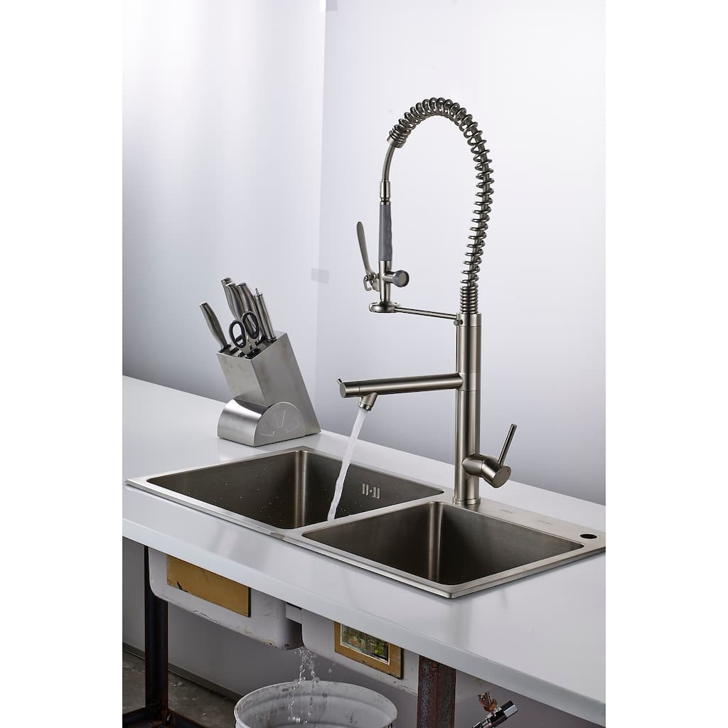 Pull Down Single Handle Kitchen Faucet with Two Nozzles