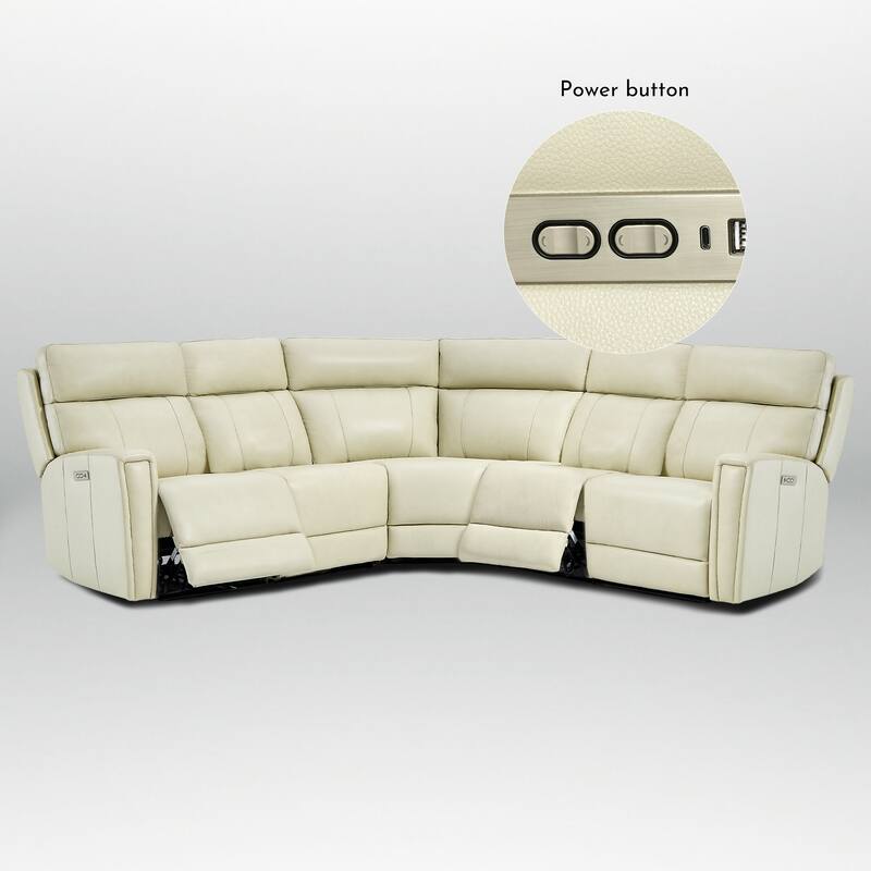 Genuine Leather Power Recliner Sectional Sofa with Ajustable Headrest, Dual Power, USB&USB-C Port