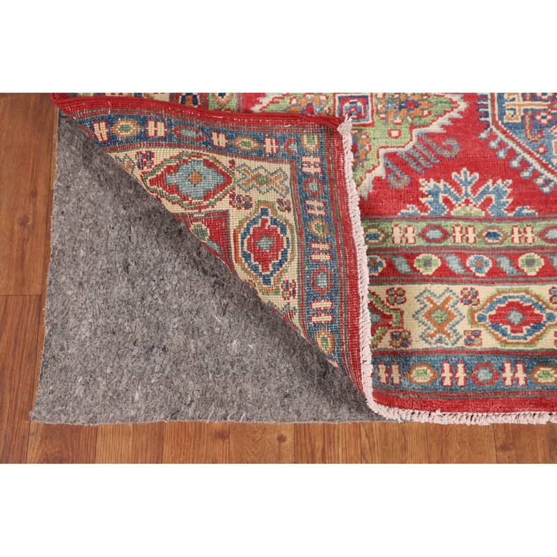 Red Geometric Kazak Area Rug Bedroom Hand-Knotted Wool Carpet - 4'8" x 7'2"