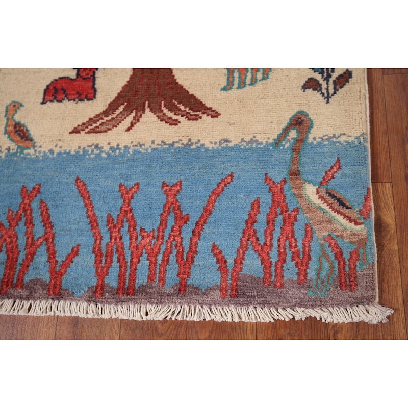 Animals Pictorial Ziegler Oriental Foyer Rug Handmade Wool Carpet - 2'1" x 3'0"