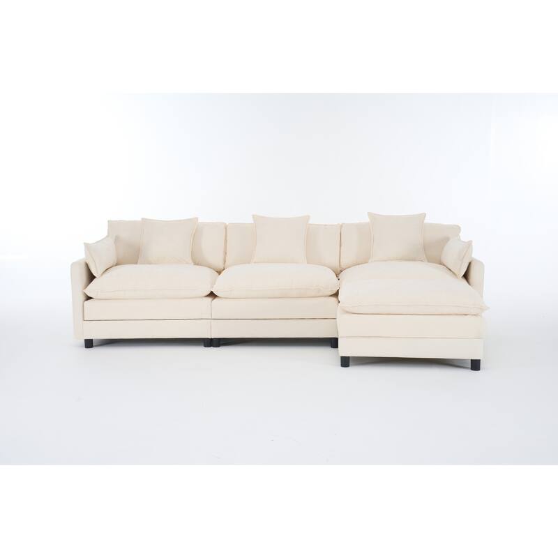 108" L-Shaped Sectional Sofa with Ottoman, 4-Seat Chenille Deep Seat Couch with Pillows, Modern Oversized Sofa for Living Room