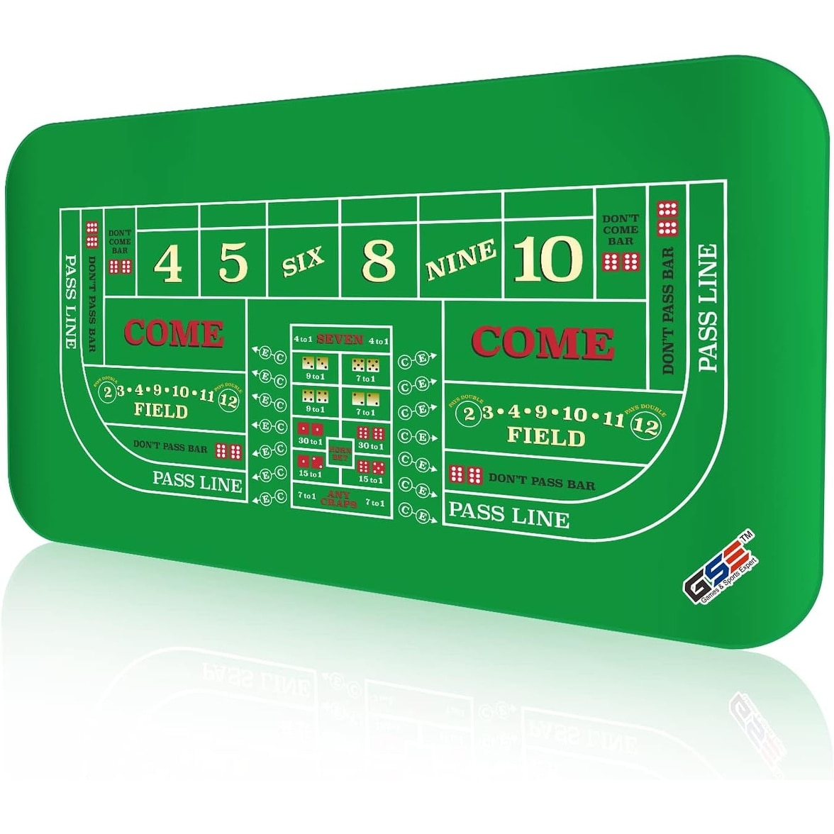 GSE™ 70"x35" Casino Craps Layout Mat with Carrying Bag, Non-Slip Rubber Craps Tabletop Cover