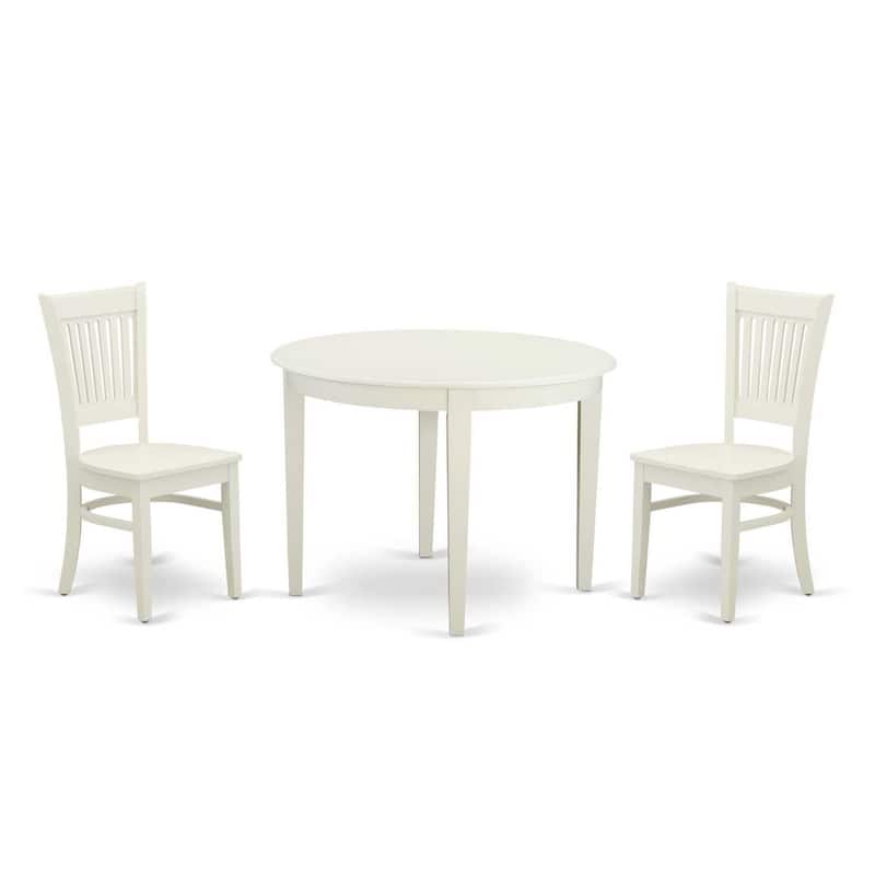 3-Piece Kitchen Table Set with Dining Chairs - Round Wood Table & Mid Century Style - Linen White Finish