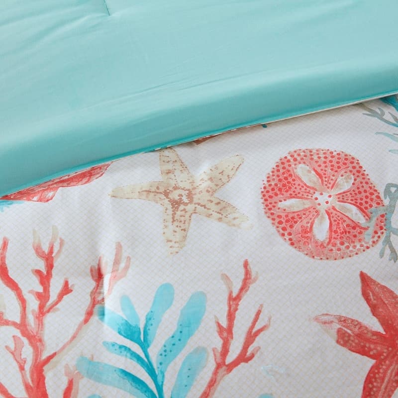 7 Piece Cotton Sateen Comforter Set Coral