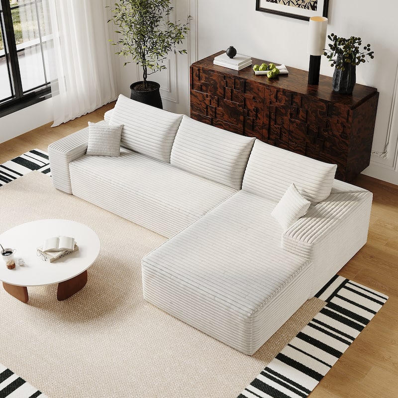Cloud Sectional Couch with L-Shaped Chaise, Modular 3 Seat Corner Sectional Sofa, Corduroy Upholstered Sleeper Sofa