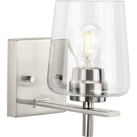 Calais Collection One-Light Brushed Nickel Clear Glass Vanity Light - 5 in x 7 in x 8.5 in
