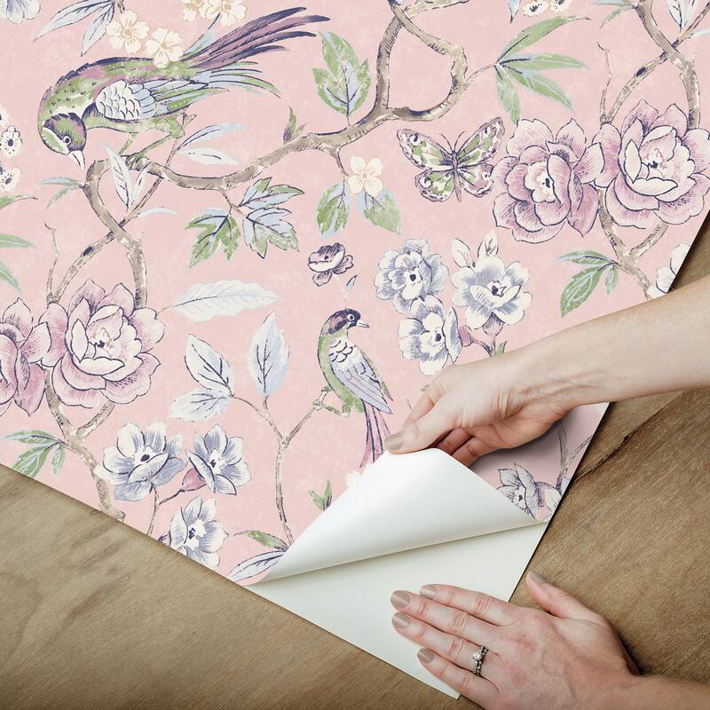 NuWallpaper Waverly Aviary Garden Pink Peel and Stick Wallpaper - N/A