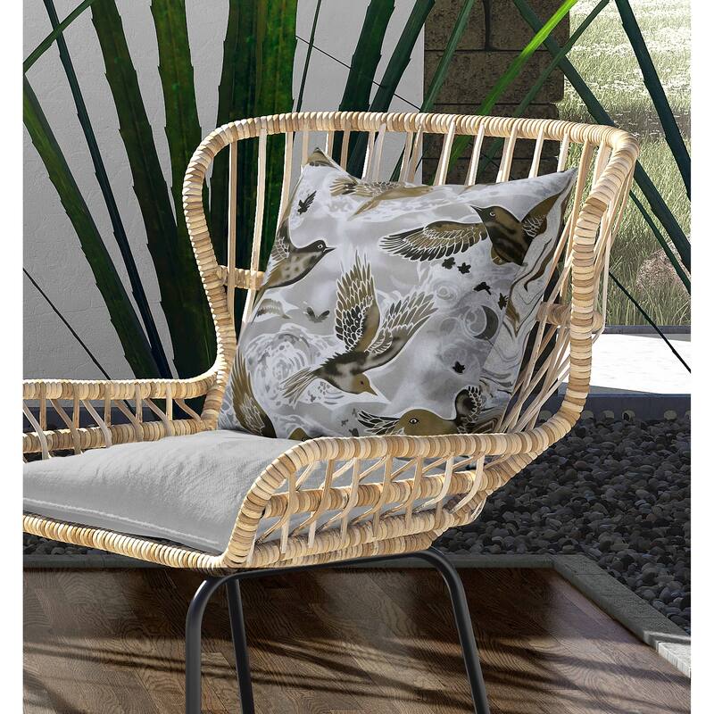 Inferno Songbirds Indoor/Outdoor Reversible Throw Pillow Silver and Bluea
