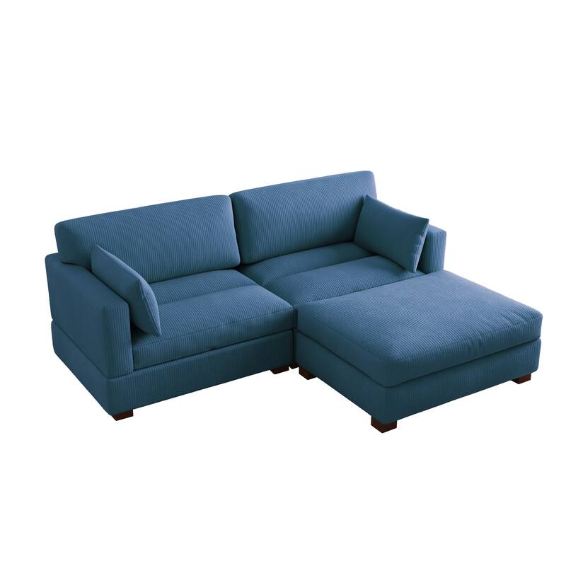 85in.W Corduroy Modular 3-Piece L-Shaped Sectional Sofa with Ottoman
