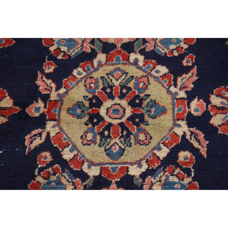 Hand Knotted Oriental 100% Wool Carpet Traditional Floral Navy Blue & Blues Sarouk Area Rug - 18' 7'' X 11' 1''