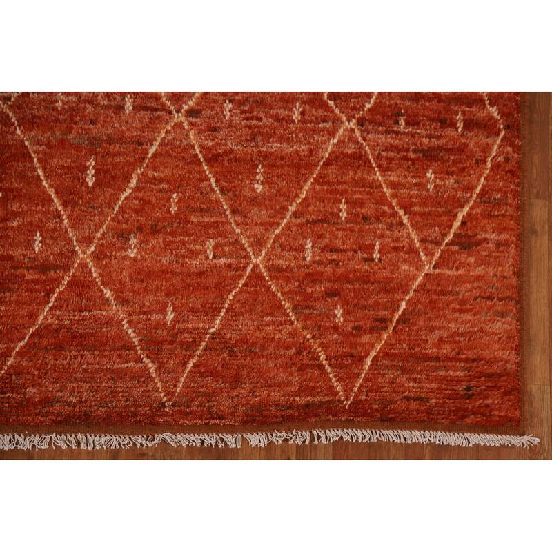 Hand Knotted Oriental 100% Wool Carpet Tribal Trellis Oranges & Rust Moroccan Area Rug - 10' 1'' X 6' 10''