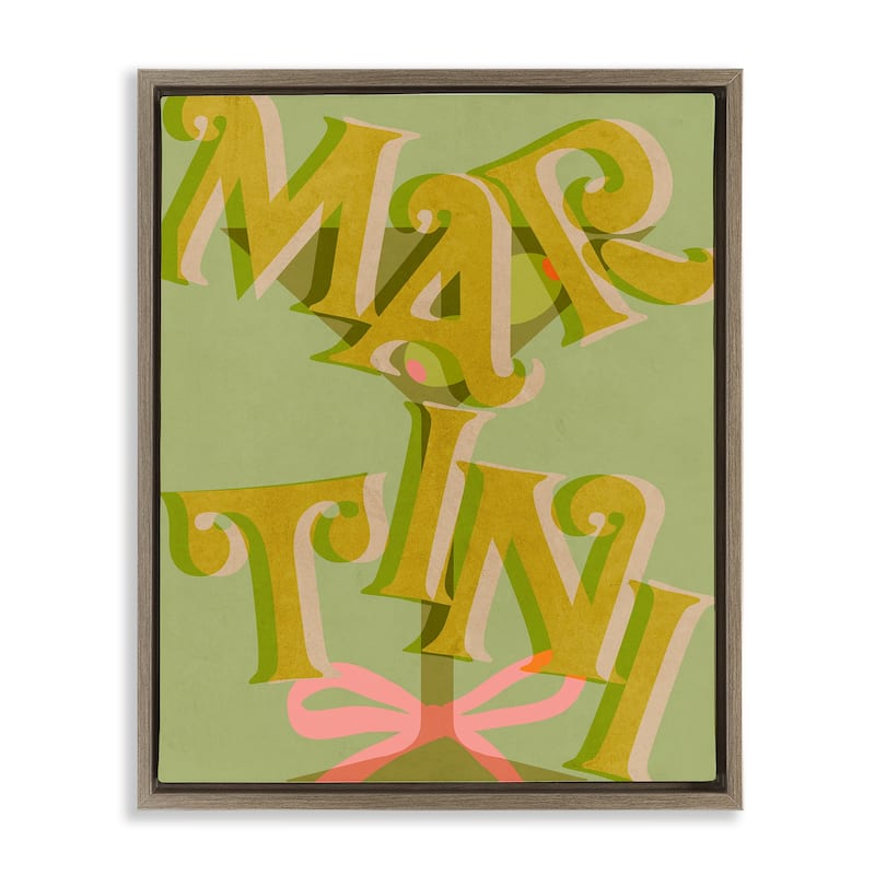 Stupell Classic Retro Martini Framed Floater Canvas Wall Art Design By Lil' Rue - 17 x 21 - Brown