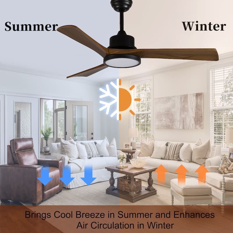 42-Inch Ceiling Fan with Light, Solid Wood Blades, 2 Downrods for Sloped Ceiling ≤15°, Quiet Reversible DC Motor - Natural Wood