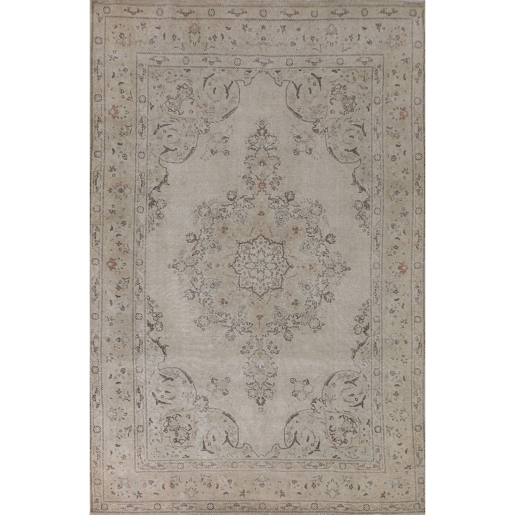 Distressed Tabriz Persian Vintage Rug Handmade Wool Carpet - 6'7"x 9'8"