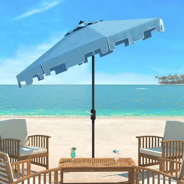 slide 1 of 4, SAFAVIEH Zimmerman Blue Aluminum Tilt and Crank 9-foot Crank Market Patio Umbrella With Flap