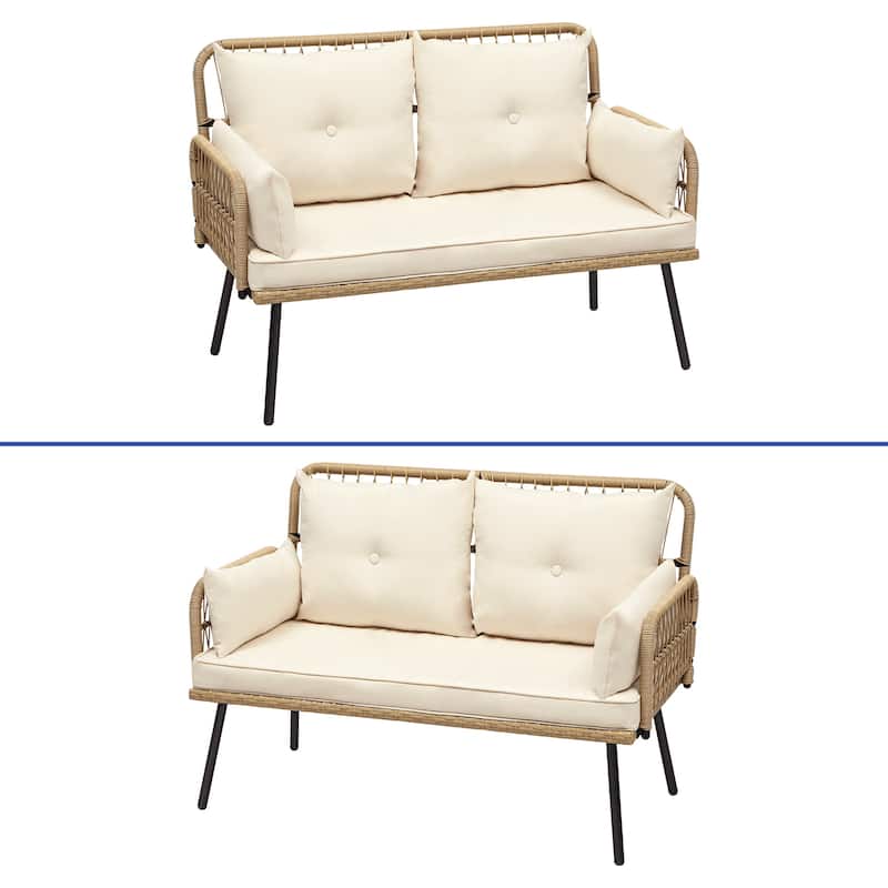Moasis 42.5'' Beige Outdoor Patio Rattan Loveseat with Cushion