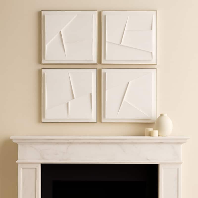 Canvas Wall Art Dimensional Plaster Paintings (Set of 4) - 20" White