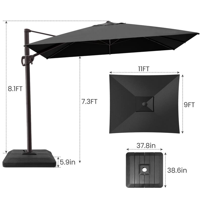 Outdoor 11 x 9 FT Patio Cantilever-Offset Umbrella with 4-Piece Fillable Weighted Base