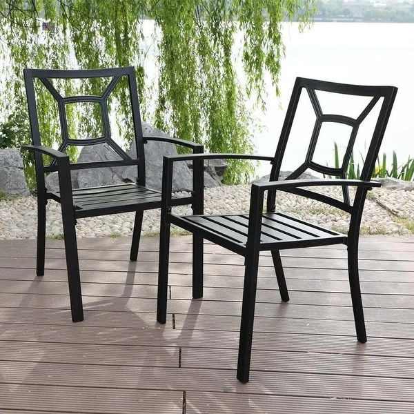 PHI VILLA 2-Piece Patio Wrought Iron Chair Outdoor Dining Set with Armrest. Opens flyout.