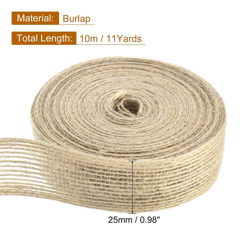 Burlap Fabric Ribbon, Natural Fabric Burlap Jute Ribbon - Jute Color - 0.98inch x 11 yards
