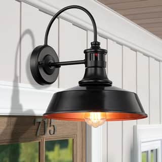 1-Light Black Motion Sensor Outdoor Wall Sconce Barn Light - 12-in W