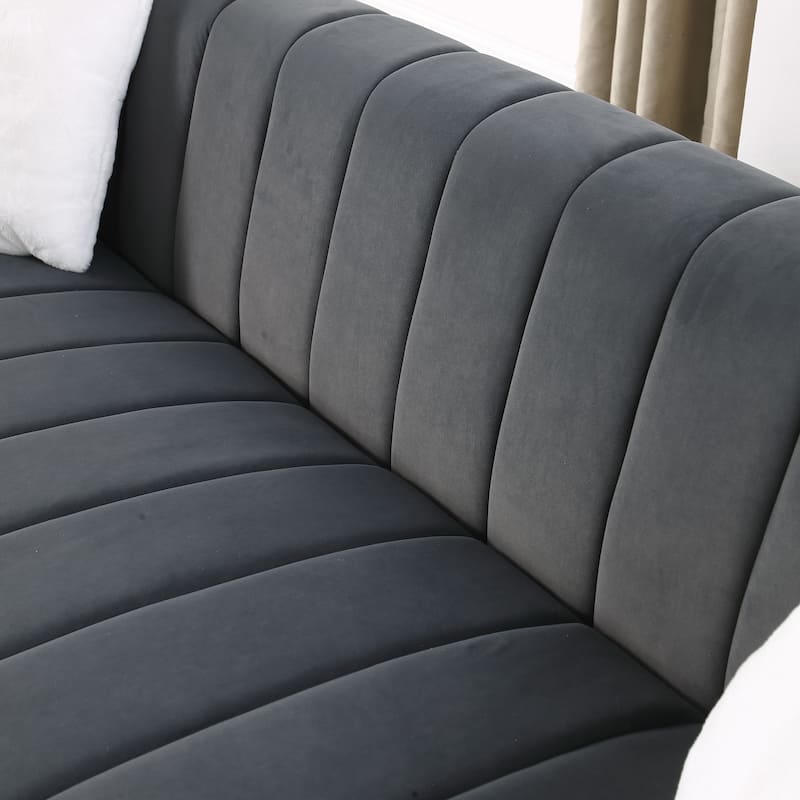 Modern Chesterfield Couch Channel Sofa with Velvet Upholstery