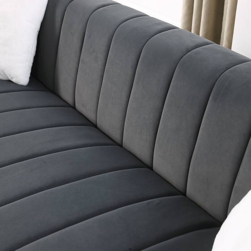 Velvet Channel Tufted 3-seater Sofa with Pillows