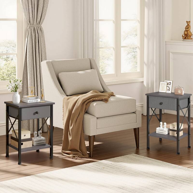 Javlergo 2 Pack X Frame Nightstand with Removable Fabric Drawer Easy to Clean Multifunctional End Table with Open Shelf