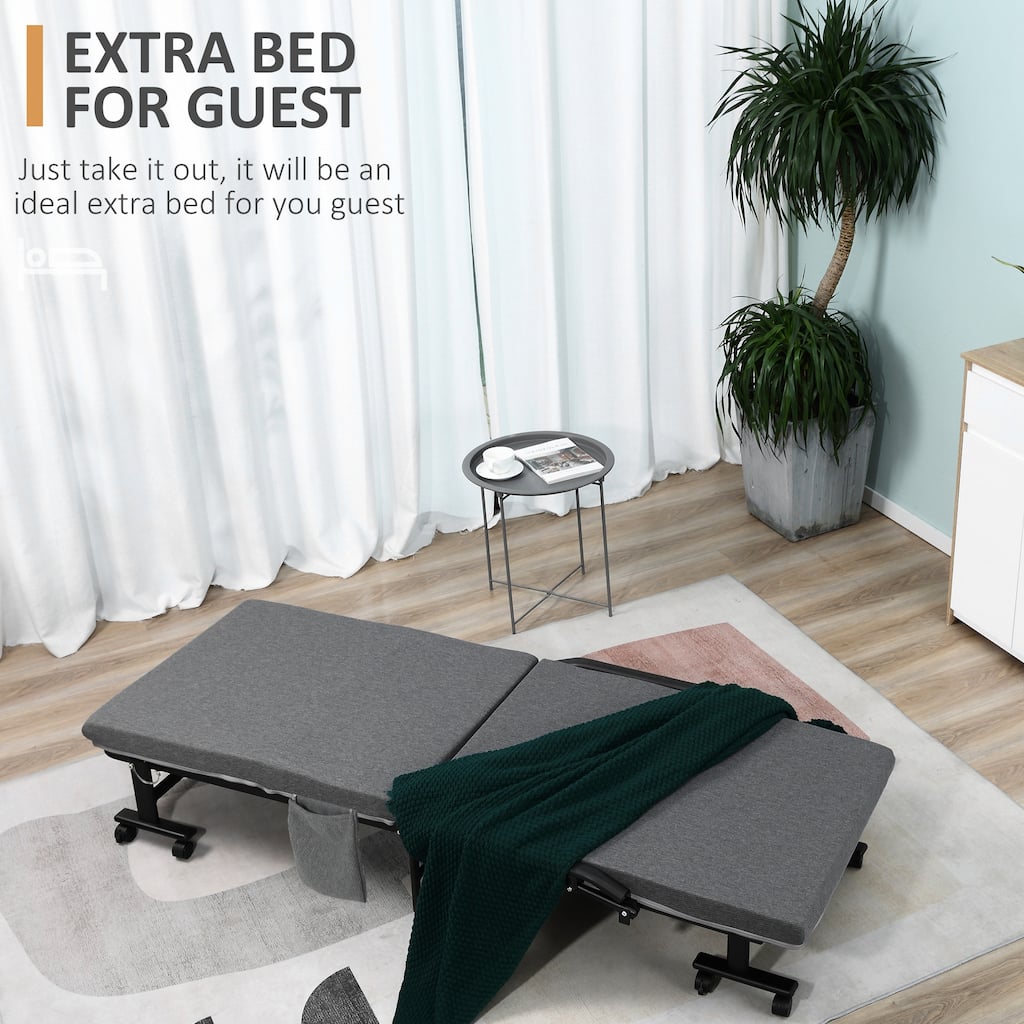 Dark Grey-Black Steel Foldable Floor Mattress Bed with Adjustable Backrest, Handrails and Storage Bags