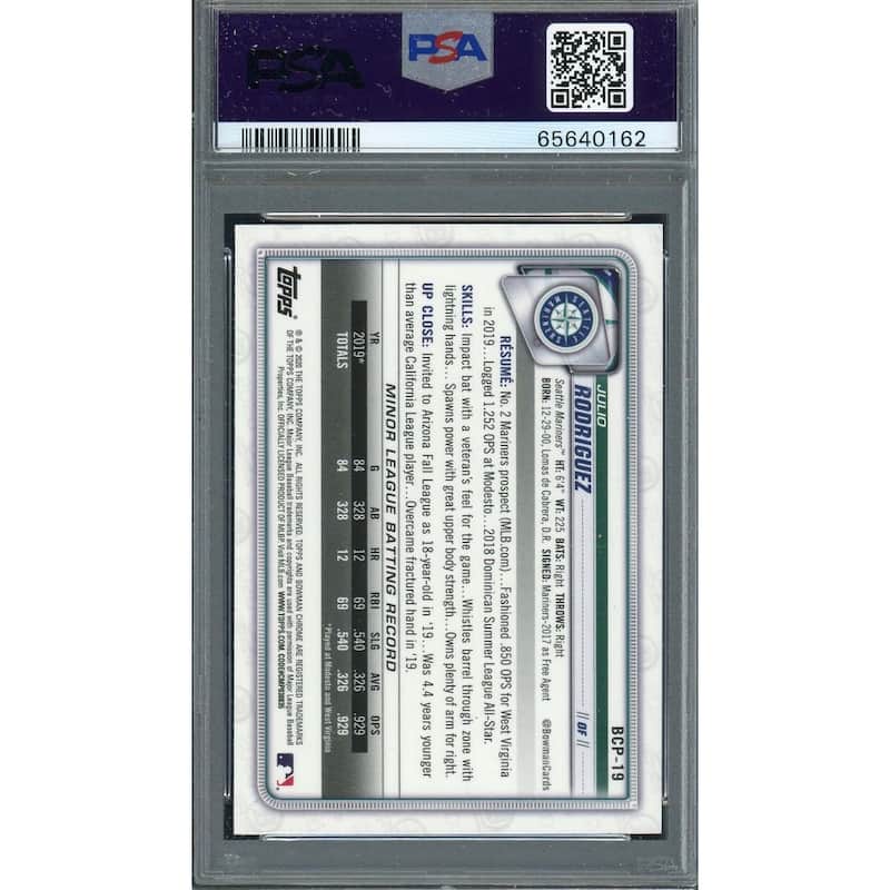 Julio Rodriguez 2020 Bowman Chrome Mega Box Baseball Rookie Card #BCP19 PSA 10 - 8'6" x 11'6"