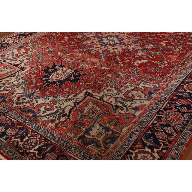 Hand Knotted Oriental 100% Wool Carpet Traditional Medallion Red Heriz (serapi) Area Rug - 11' 10'' X 8' 8''