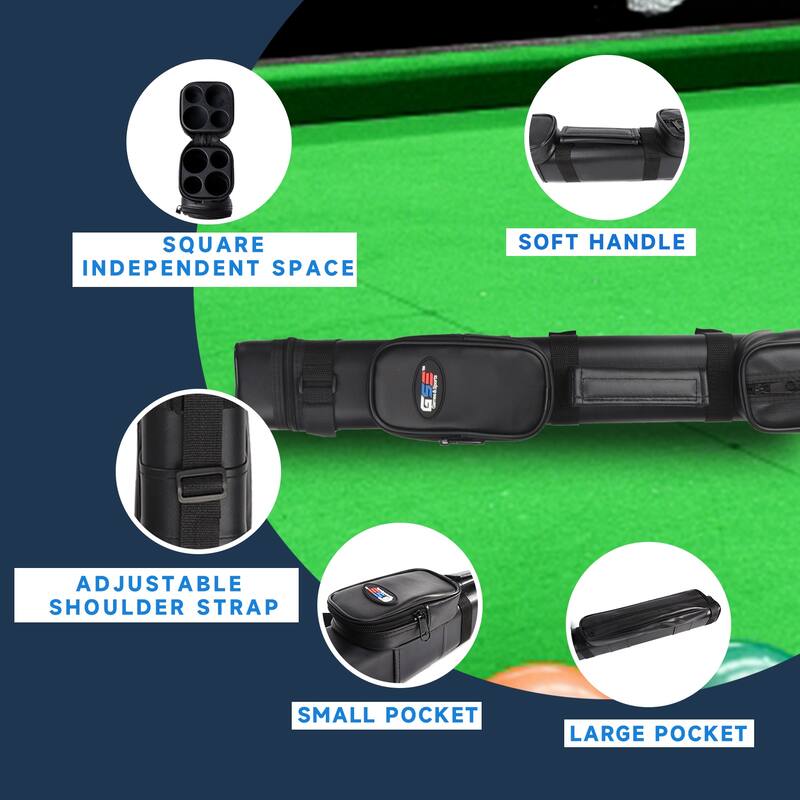 GSE™ 2x2 Square Hard Billiard Pool Cue Stick Carrying Case, Billiard Cue Case Holds 2 Butts/2 Shafts (5 Colors)