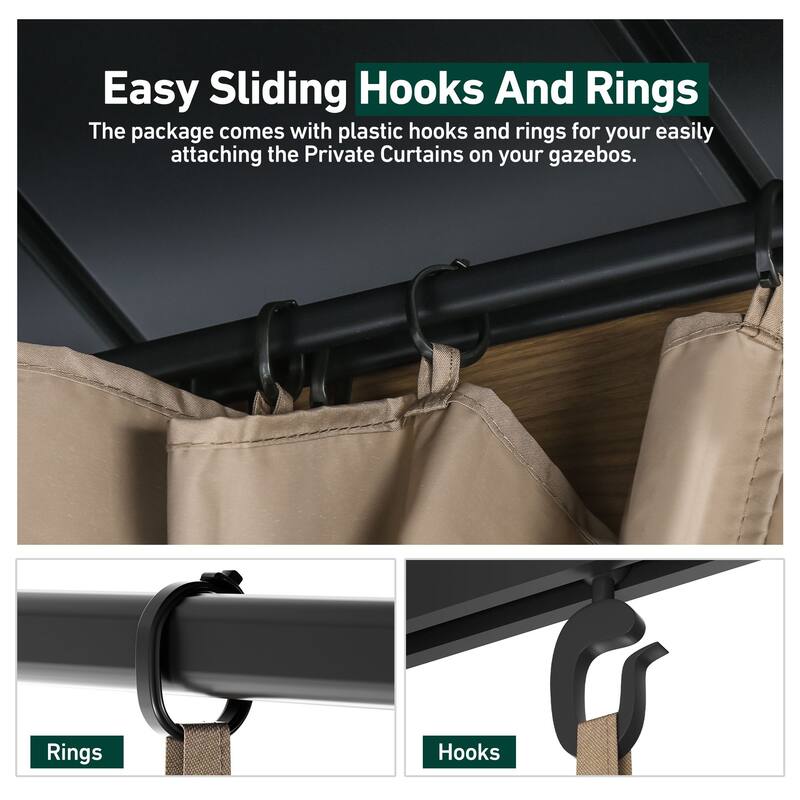 Gazebo Curtain Replacement Universal 6-Panel Sidewalls 12' x 20', Outdoor Gazebo Privacy Curtains with Zipper (Curtain Only)