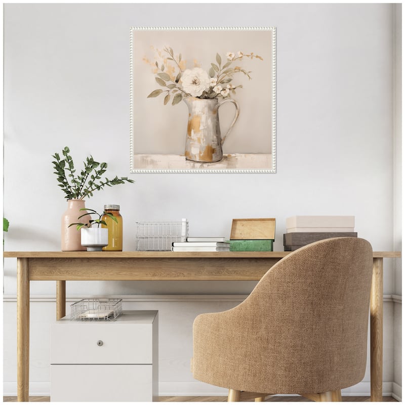 Kate and Laurel Sylvie Pitcher with Flowers Boho Country 1 Framed Canvas by The Creative Bunch Studio