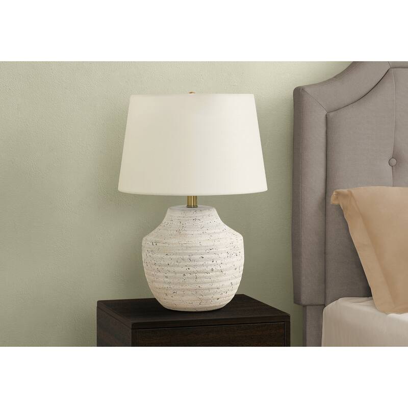 Concrete Table Lamp with Linen Shade Modern Urn Shape
