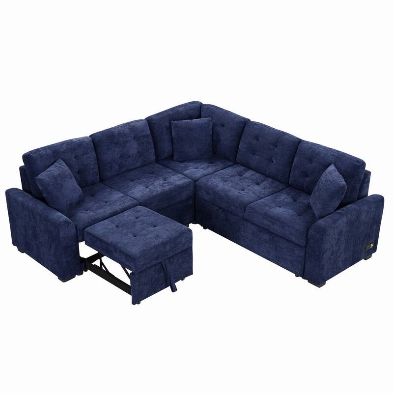 82.6" L-shape Sofa Bed,Sleeper Sofa with Wheels and USB Ports