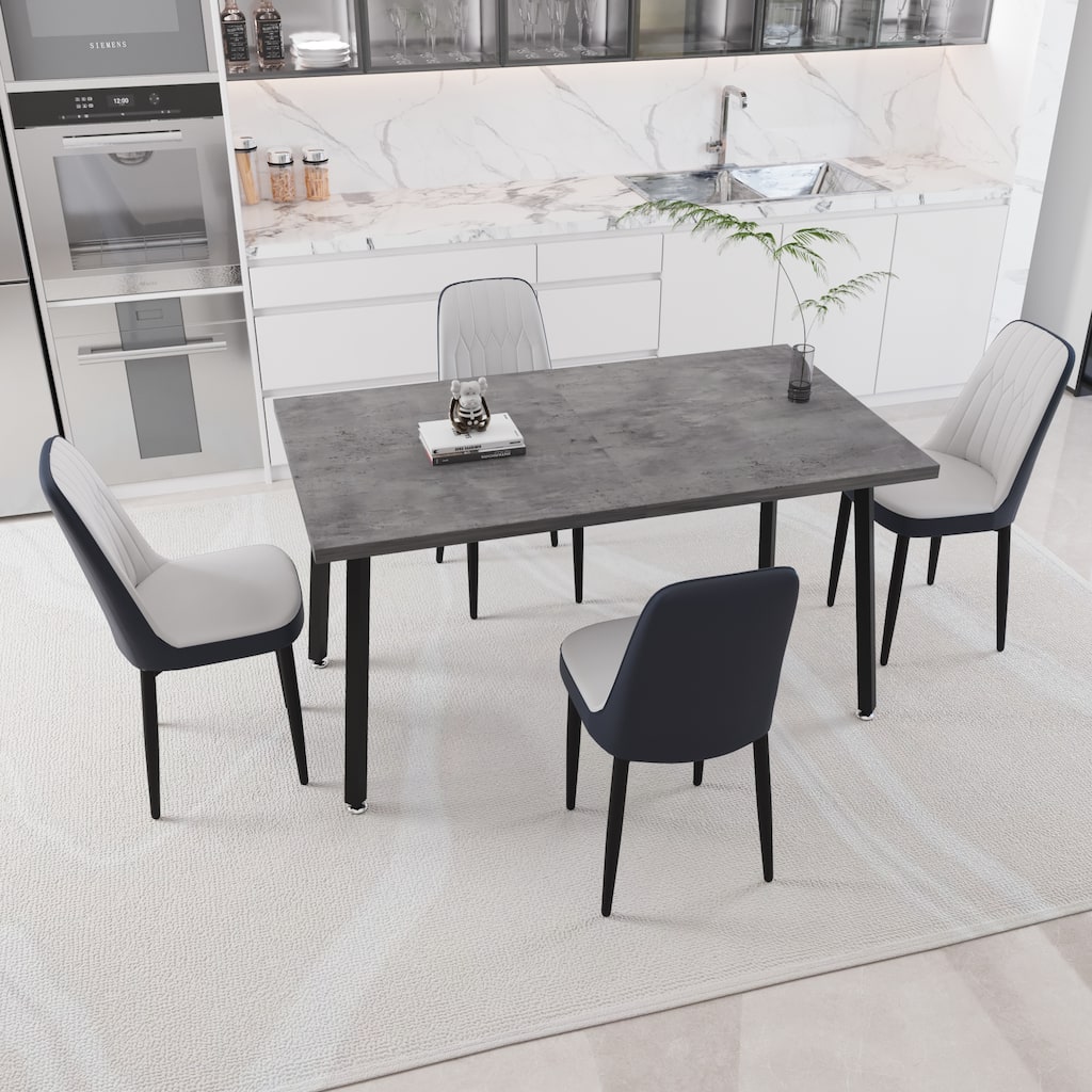 55.12-70.87" Expandable Dining Table Set with Rhine Pattern & 4 PU Ergonomic Curve Dining Chairs, Anti-Slip Footpads