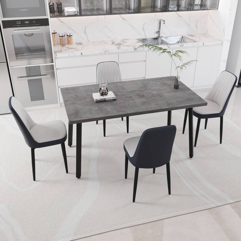Modern Dining Table Set, Extendable Rectangular Dining Table with 4 PU-Padded Dining Chairs, for Family and Kitchens