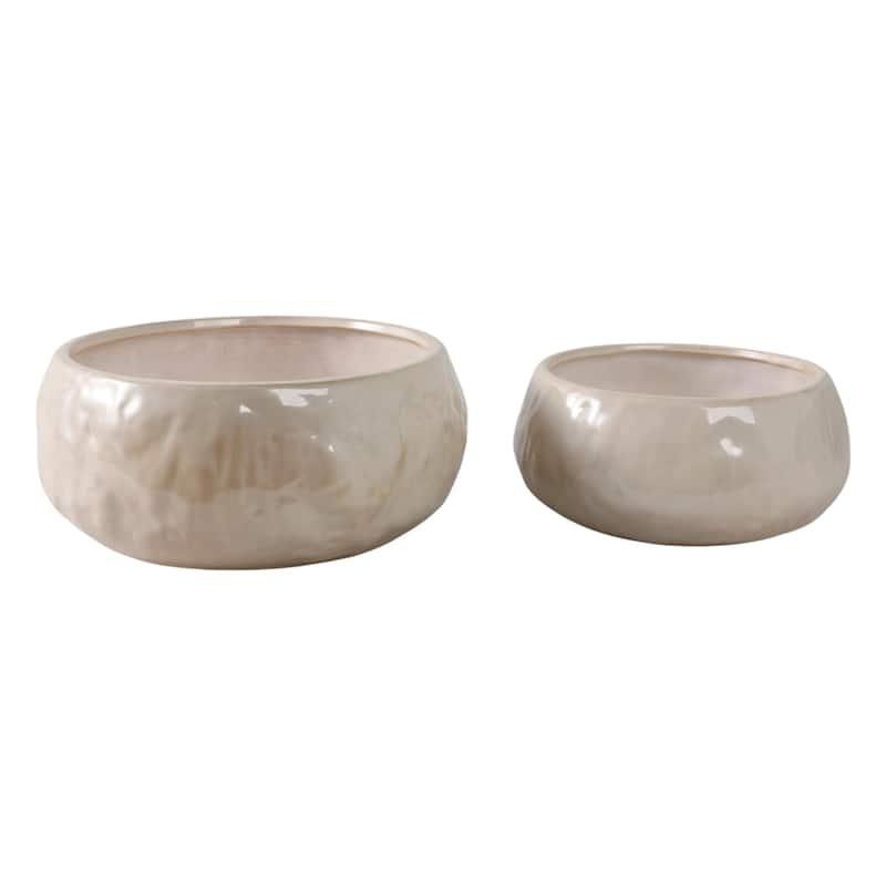 Stoneware Planters Modern Rounded Design and Texture Detail (Set of 2) - 12" x 12" x 5"